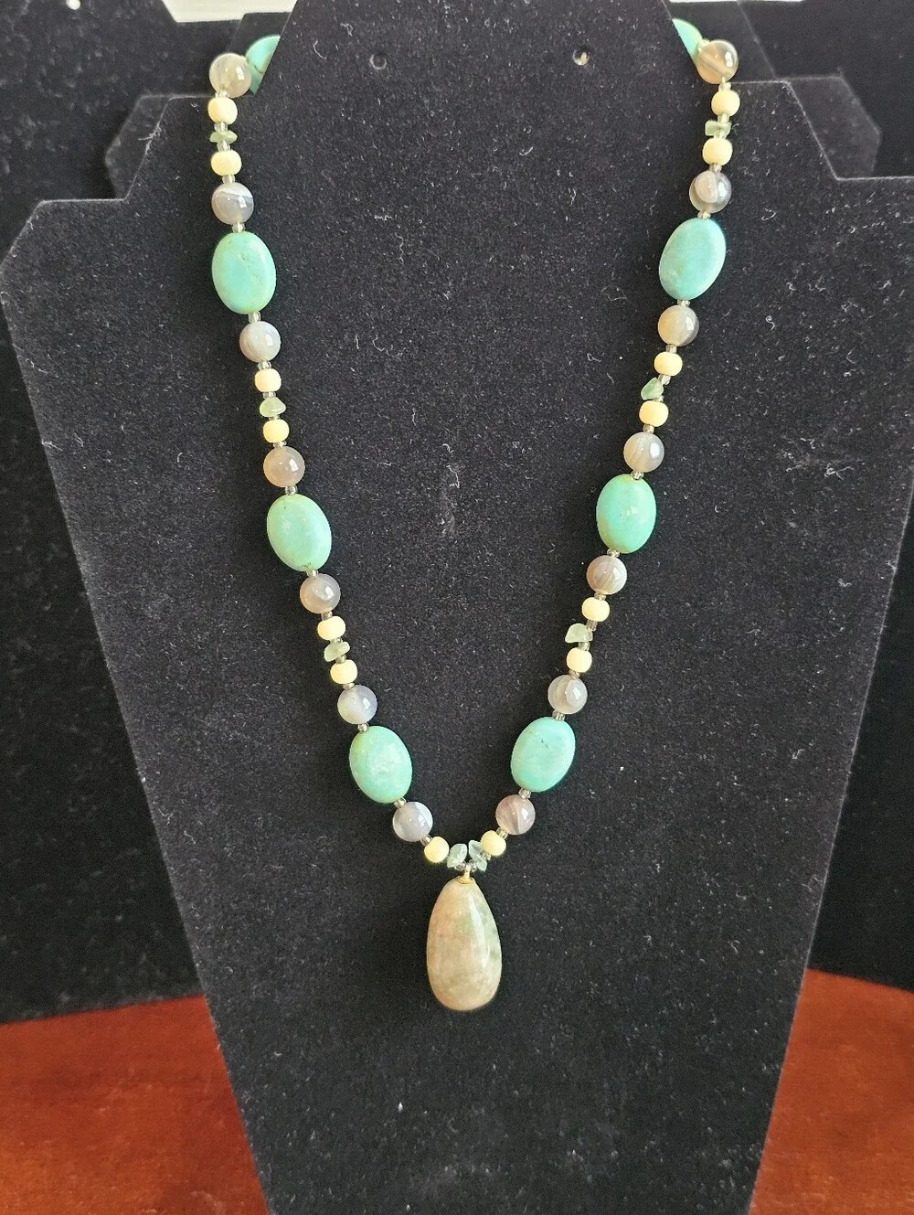 Artisan Natural Turquoise Mixed Gemstone Beaded Drop Necklace